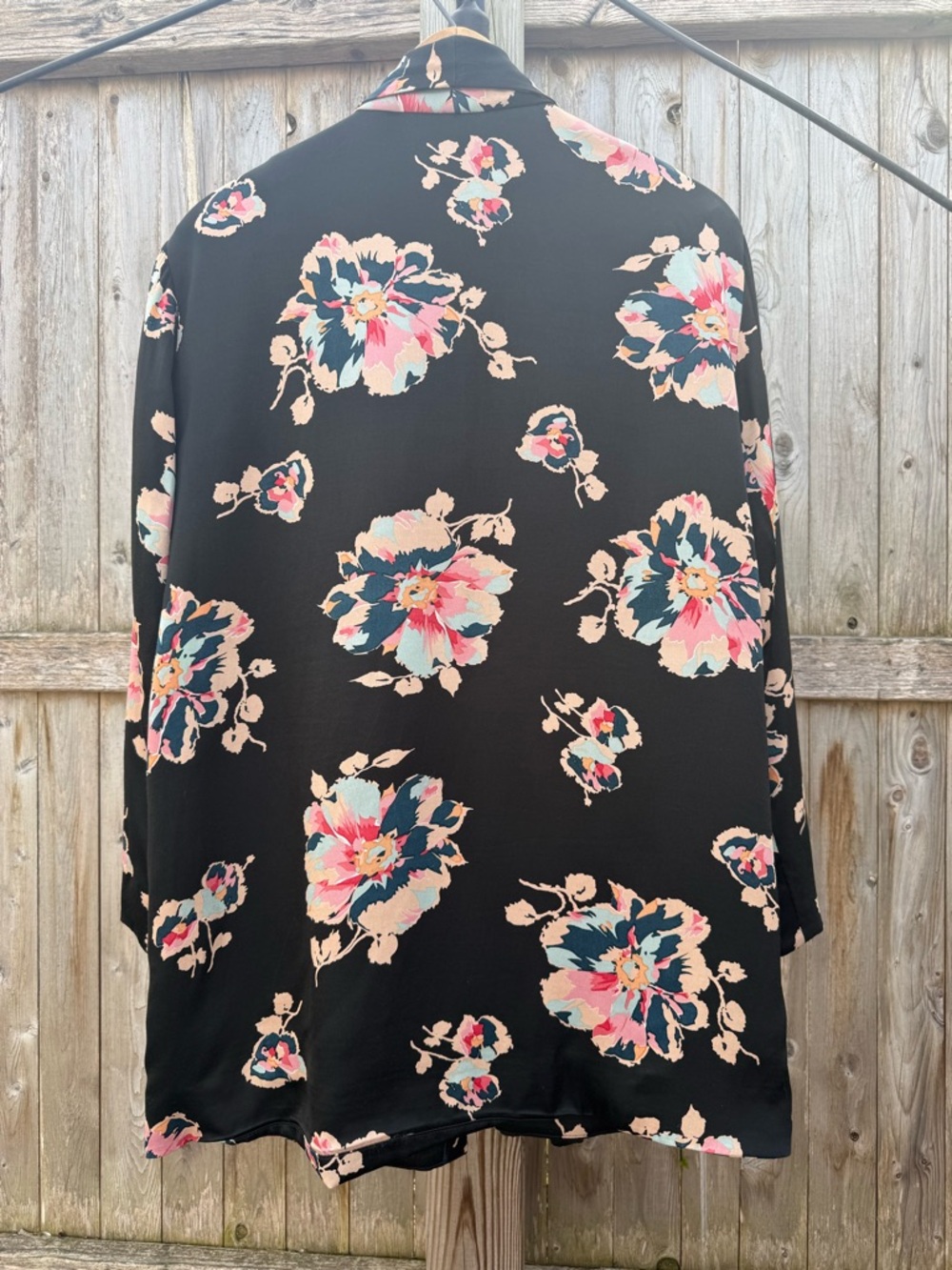 Anthropologie ett:twa Satin Black Floral Shawl Collar Blazer Jacket Feminine - Picture 5 of 7